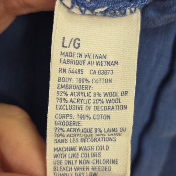 American Eagle Men's T-Shirt Distressed Sewn On Logo Blue Size Large Y2K Vibes - Picture 6 of 8